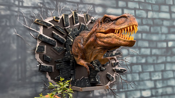 T-Rex breaking through a wall